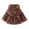 thumbnail image 1 of FAOWME Big Girls Hooded Coat Long Sleeve Leopard Print Zipper Thicken Plush Soft Warm Fashion Jacket For Autumn Winter Daily Wear Brown 5-6 Years, 1 of 5
