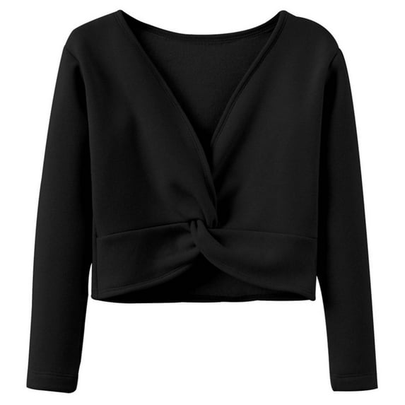 FAOWME Big Girls Top Long Sleeve V Neck Solid Color Comfortable Breathable Layering Tee For Ballet Practice And Dance Wear Black 105