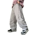 thumbnail image 1 of FAOWME Big Kids Boys Cargo Pants With Pockets Elastic Waist Wide Leg Straight Fit Solid Color Comfortable Loose Fit Trousers For Daily Wear Light Gray 10-11 Years, 1 of 7