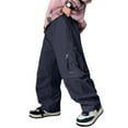 thumbnail image 1 of FAOWME Big Kids Boys Cargo Pants With Pockets Elastic Waist Wide Leg Straight Fit Solid Color Comfortable Loose Fit Trousers For Daily Wear Navy 6-7 Years, 1 of 7