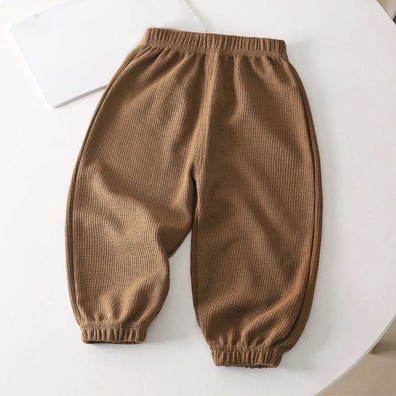 FAOWME Big Kids Boys Girls Pants Casual Elastic Waist Solid Color Comfortable Breathable Ankle Tied Trousers For Daily Wear Coffee 4Y