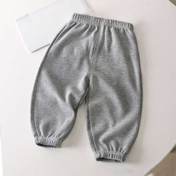 FAOWME Big Kids Boys Girls Pants Casual Elastic Waist Solid Color Comfortable Breathable Ankle Tied Trousers For Daily Wear Grey 4Y
