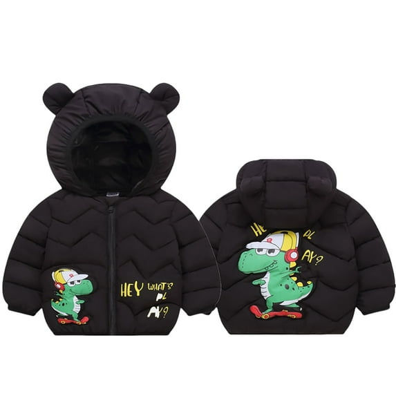 FAOWME Big Kids Boys Hooded Coats Long Sleeve Zipper Cartoon Print Warm Soft Lightweight Comfortable Jacket For Outdoor Activities Black 5-6 Years