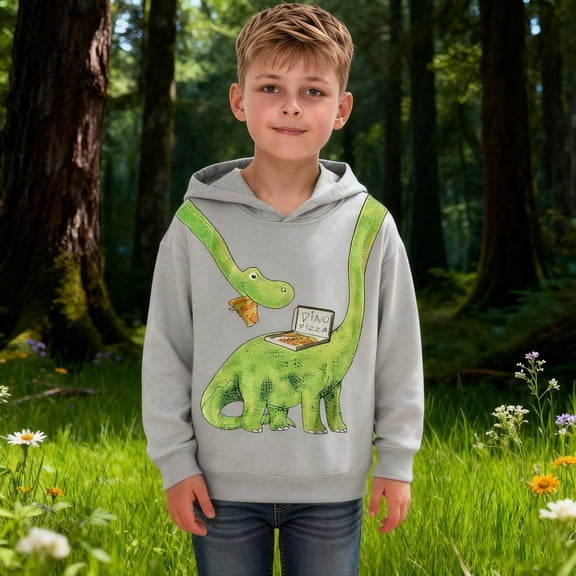 FAOWME Big Kids Boys Hoodies Long Sleeved Dinosaur Print Comfortable Breathable Loose Fit Sweatshirts For Casual Daily Wear Grey 6-7 Years