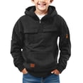 thumbnail image 1 of FAOWME Big Kids Boys Hoodies With Multiple Pocket Long Sleeved Solid Color Half Zipper Retro Fashion Loose Fit Sweatshirts For Fall Winter Outerwear Black 13-14 Years, 1 of 6