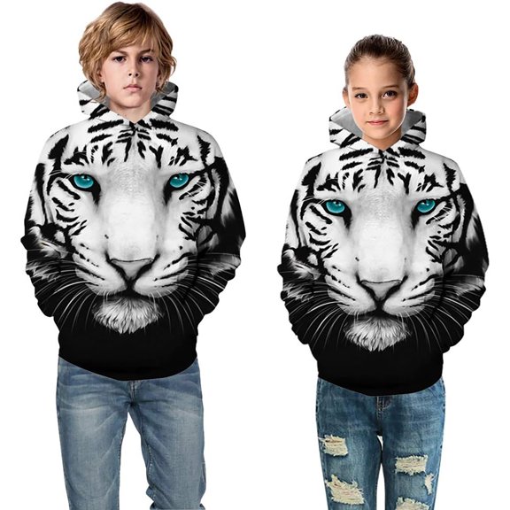 FAOWME Big Kids Boys Hoodies With Pocket Long Sleeved Animal Print Comfortable Breathable Loose Fit Sweatshirts For Casual Daily Wear Black 2-3 Years
