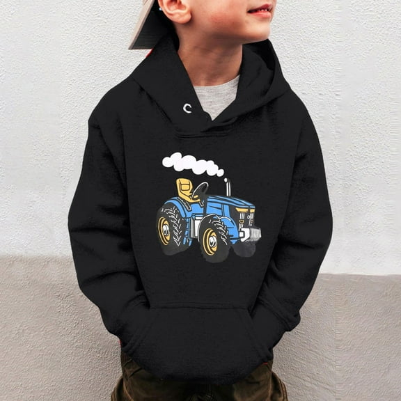FAOWME Big Kids Boys Hoodies With Pocket Long Sleeved Car Print Fashion Comfortable Loose Fit Sweatshirts For Daily Wear Black 3-4 Years