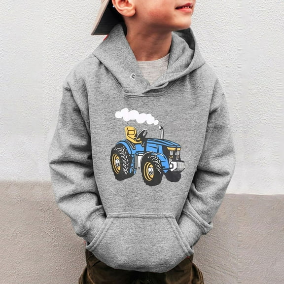 FAOWME Big Kids Boys Hoodies With Pocket Long Sleeved Car Print Fashion Comfortable Loose Fit Sweatshirts For Daily Wear Grey 7-8 Years