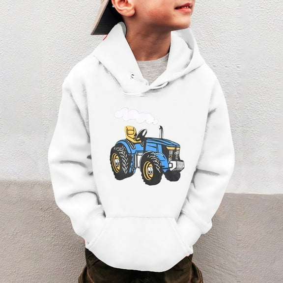 FAOWME Big Kids Boys Hoodies With Pocket Long Sleeved Car Print Fashion Comfortable Loose Fit Sweatshirts For Daily Wear White 11-12 Years