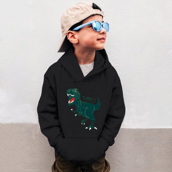 FAOWME Big Kids Boys Hoodies With Pocket Long Sleeved Dinosaurs Print Fashion Comfortable Loose Fit Sweatshirts For Daily Wear Black 3-4 Years