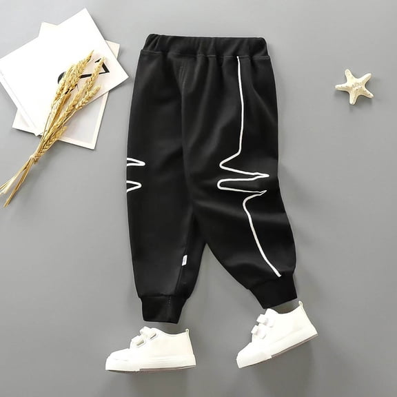 FAOWME Big Kids Boys Pants Casual Elastic Waist Stripe Print Ankle Tied Comfortable Fashionable Trousers For Outdoor Activities Black 6-7 Years