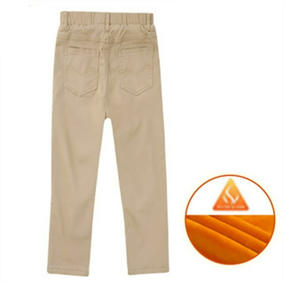 FAOWME Big Kids Boys Pants With Pocket Elastic Waist Solid Color Straight Fit Plush Lined Stretchy Thickened Trousers For School And Daily Wear Khaki3 15-16 Years