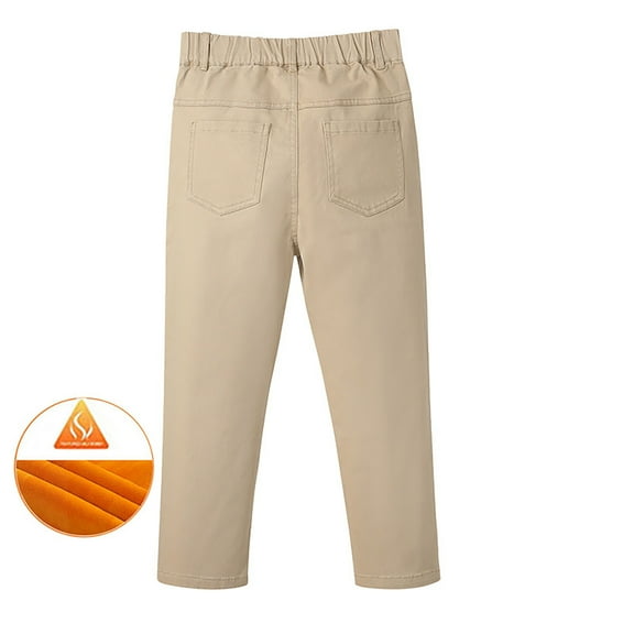 FAOWME Big Kids Boys Pants With Pocket Elastic Waist Solid Color Straight Fit Plush Lined Stretchy Thickened Trousers For School And Daily Wear Khaki4 3-4 Years