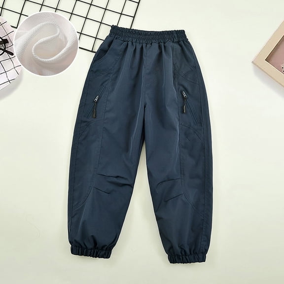 FAOWME Big Kids Boys Pants With Pocket Elastic Waist Solid Color Windproof Ankle Tied Comfortable Stylish Trousers For Daily Wear Navy 3-4 Years