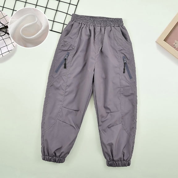 FAOWME Big Kids Boys Pants With Pocket Elastic Waist Solid Color Windproof Ankle Tied Comfortable Stylish Trousers For Daily Wear Purple 5-6 Years