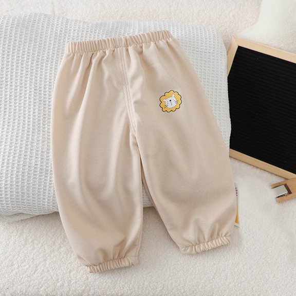 FAOWME Big Kids Boys Sweatpants Casual Elastic Waist Cartoon Print Ankle Tied Comfortable Fashionable Trousers For Outdoor Activities Beige 3-4 Years