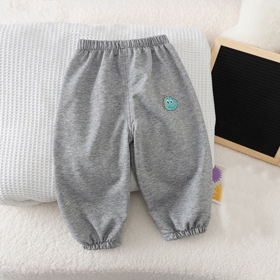 FAOWME Big Kids Boys Sweatpants Casual Elastic Waist Cartoon Print Ankle Tied Comfortable Fashionable Trousers For Outdoor Activities Light Gray 12-18 Months