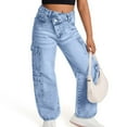 thumbnail image 1 of FAOWME Big Kids Denim Pants With Pockets High Waist Distressed Wide Leg Fashion Loose Fit Jeans Trousers For Casual Daily Wear Blue 12-13 Years, 1 of 3