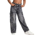 thumbnail image 1 of FAOWME Big Kids Denim Pants With Pockets High Waist Distressed Wide Leg Fashion Loose Fit Jeans Trousers For Casual Daily Wear Grey 10-11 Years, 1 of 3