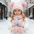 thumbnail image 1 of FAOWME Big Kids Girls Boys Beanie Hat Scarf Gloves Set Knitted Caps Long Scarf Touchscreen Gloves Warm Comfortable Outfits 3 Pack For Daily Wear Pink One Size, 1 of 4