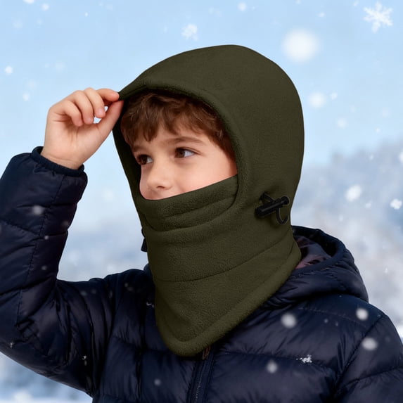 FAOWME Big Kids Girls Boys Fuzzy Hats Solid Color Drawstring Windproof Thickened Comfortable Warm Caps For Autumn Winter Outdoor Activities Army Green One Size