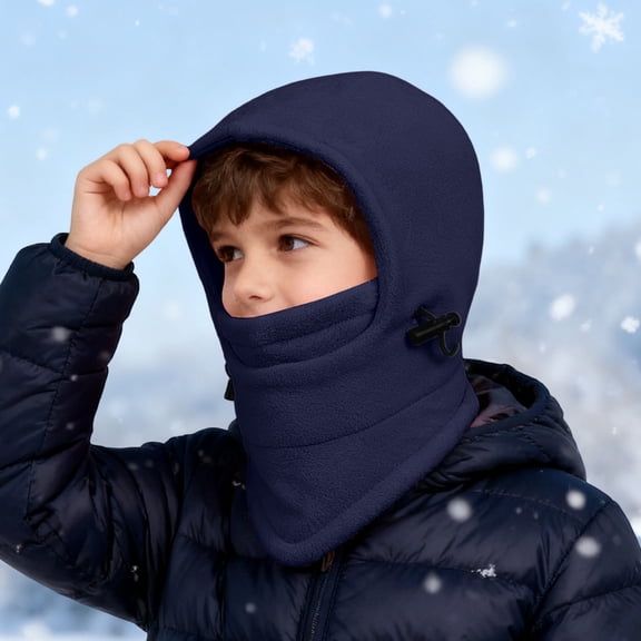 FAOWME Big Kids Girls Boys Fuzzy Hats Solid Color Drawstring Windproof Thickened Comfortable Warm Caps For Autumn Winter Outdoor Activities Navy One Size