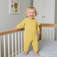 thumbnail image 1 of FAOWME Big Kids Girls Boys Romper Long Sleeve Round Neck Solid Color Buttons Plush Lined Warm Comfortable Pajamas Bodysuit Jumpsuit For Sleepwear Daily Wear Yellow 0-3 Months, 1 of 5