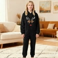 thumbnail image 1 of FAOWME Big Kids Girls Hooded Jumpsuits Long Sleeve Reindeer Print Zipper Plush Warm Soft Romper Bodysuits For Daily Wear Black 9-10 Years, 1 of 4