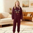 thumbnail image 1 of FAOWME Big Kids Girls Hooded Jumpsuits Long Sleeve Reindeer Print Zipper Plush Warm Soft Romper Bodysuits For Daily Wear Wine 3-4 Years, 1 of 4