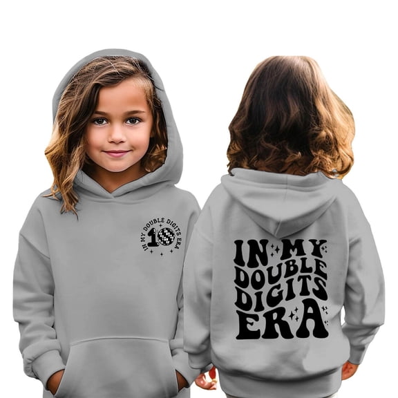 FAOWME Big Kids Girls Hoodies With Pocket Long Sleeved Letter Print Fashion Comfortable Loose Fit Sweatshirts For Daily Wear Grey 11-12 Years