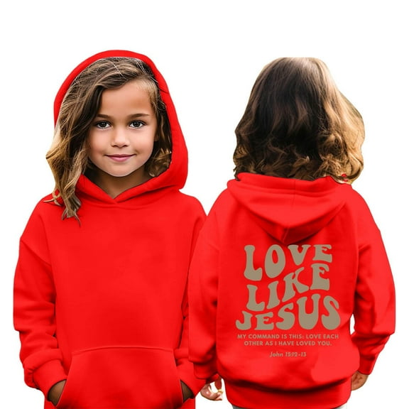 FAOWME Big Kids Girls Hoodies With Pocket Long Sleeved Letter Print Fashion Comfortable Loose Fit Sweatshirts For Daily Wear Red 3-4 Years
