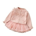 thumbnail image 1 of FAOWME Big Kids Girls Outfit Two Piece Long Sleeve Bow Design Buttons Knit Cardigan And Mesh Skirt Comfortable Fashion Sets For Casual Daily Wear Pink 4-5 Years, 1 of 7