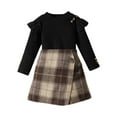 thumbnail image 1 of FAOWME Big Kids Girls Outfits Long Sleeved Round Neck Solid Color Ribbed Top And Plaid Print Skirt Fashionable Comfortable Sets For Casual Daily Wear Black 2-3 Years, 1 of 3