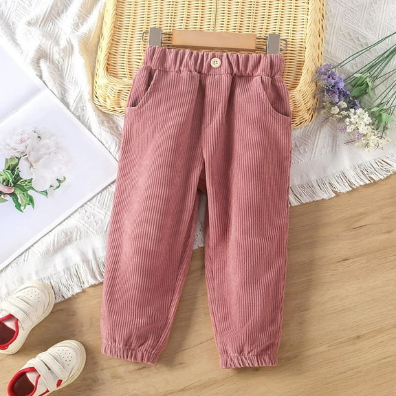 FAOWME Big Kids Girls Pants With Pocket Elastic Waist Solid Color Straight Leg Comfortable Soft Trousers For Outdoor Activities Red 12-18 Months