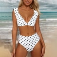 thumbnail image 1 of FAOWME Bikini Set For Women Polka Dot Print Deep V Neck Ruffles Comfortable Stylish Two Piece Swimsuit Swimwear For Pool Beach,White,S, 1 of 6