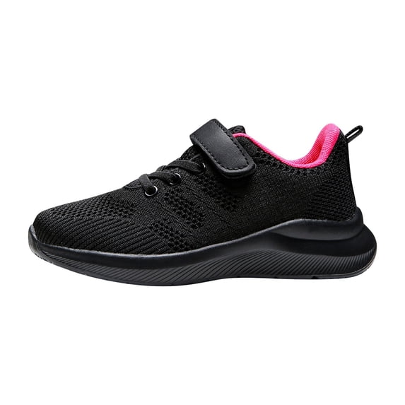 FAOWME Boys Breathable Sneakers With Strap Comfortable Running Shoes For Kids Lightweight Casual Sports Footwear Hot Pink 11.5-12Years