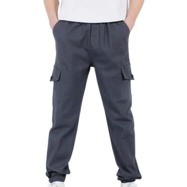 FAOWME Boys Cargo Pants Stretch Elastic Waist School Kids Twill Joggers Grey 4-5 Years