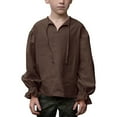 thumbnail image 1 of FAOWME Boys Dress Shirt For Kids Ruffled Long Sleeves Brown 12-14 Years, 1 of 7