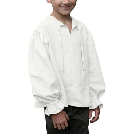 FAOWME Boys Dress Shirt For Kids Ruffled Long Sleeves White 12-14 Years