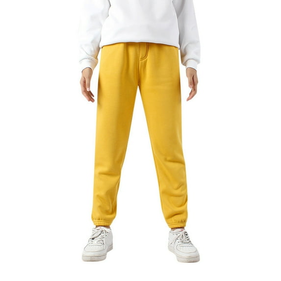 FAOWME Boys Girls Active Pants Jogger Trousers Sweatpants Pants With Pockets Kids Trousers Casual Solid Color Pants Yellow 4-5 Years