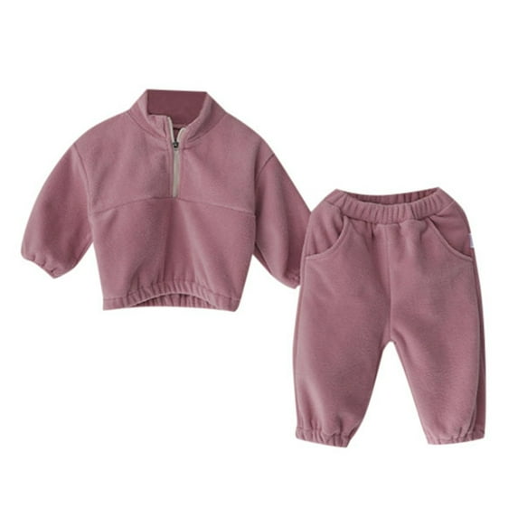 FAOWME Boys Girls Clothes Hoodies Zipper Sweatshirt+Trouser Casual 2Pcs Hot Pink 5-6 Years