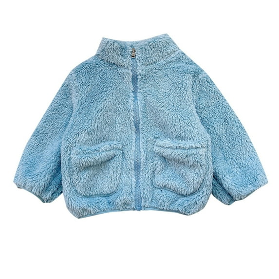 FAOWME Boys Girls Coats Long Sleeve Full Zip Kids Jacket Winter Coat Lightweight Spring Fall Outwear Blue 8-9 Years