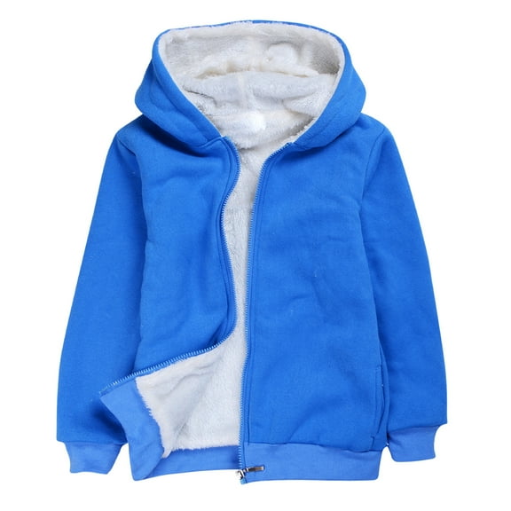 FAOWME Boys Girls Fall Long Sleeved Solid Color Cotton Warm Windproof Hood Zippered Hoodie Jacket Tops Coat Blue 2-3 Years