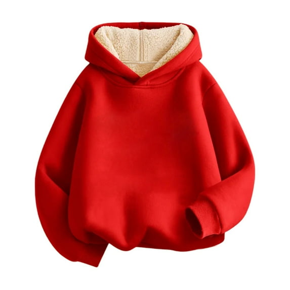 FAOWME Boys Girls Lined Long Sleeve Hoodie Kids Warm Winter Hoodies Pullover Hooded Sweatshirt Red 5-6 Years