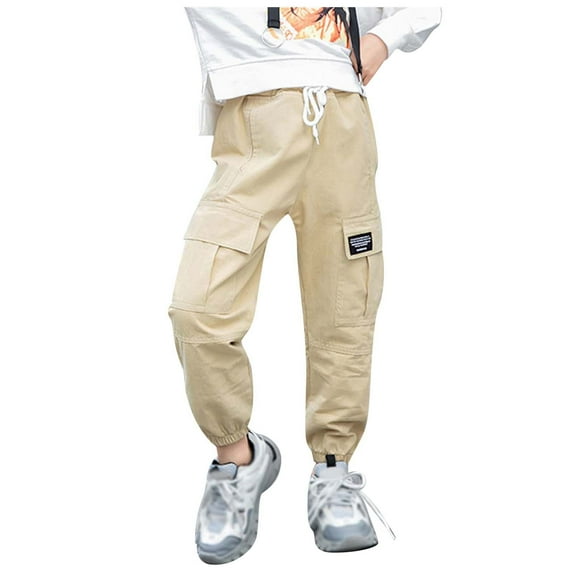 FAOWME Boys Girls Pants Knitted Leggings Joggers Harem Pants For Toddler Drawstring Pants Khaki 11-12 Years