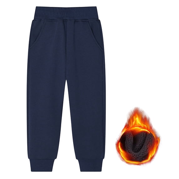 FAOWME Boys Girls Pants Leggings Full Length Lined Leggings Soft Comfortable Leggings Stretchy Sweatpants Pants Trousers Jogger Trousers Pants Navy 11-12 Years