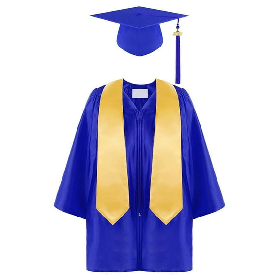 FAOWME Boys Girls Preschool Kindergarten Unisex Graduation Gown Cap Set With 2025 Tassel And Graduation Sash For Child Blue 3-4 Years