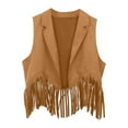 thumbnail image 1 of FAOWME Boys Girls Retro Cowboy Cow Girl Outfits Open Front Fringe Vest Party Dress Up Tassel Fringe Waist Coat Tops Khaki 9-10 Years, 1 of 4