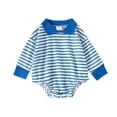 thumbnail image 1 of FAOWME Boys Girls Short Sleeve Striped Bodysuits Onesie Gentleman Clothes Blue 12-18 Months, 1 of 6
