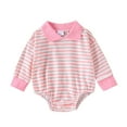thumbnail image 1 of FAOWME Boys Girls Short Sleeve Striped Bodysuits Onesie Gentleman Clothes Pink 6-12 Months, 1 of 6